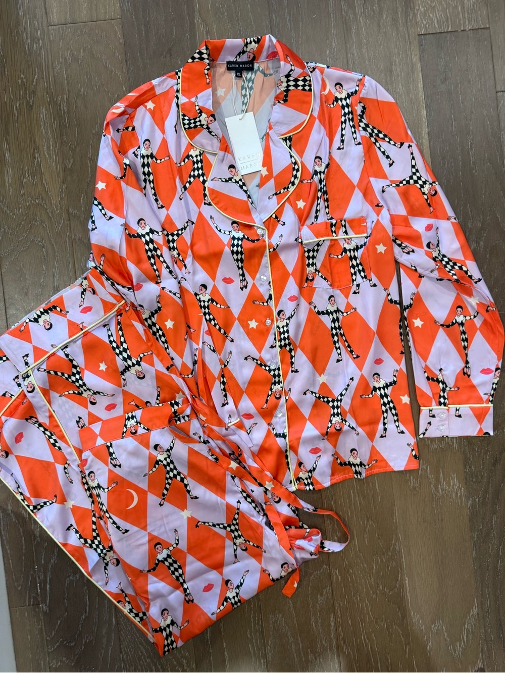 Karen Mabon Harlequin Print Pajama Set - Orange & purple Loungewear
